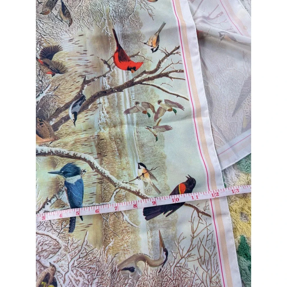 Vintage 1979 National Wildlife Federation Bird‎ Scarf Winter Nature Print 21x21